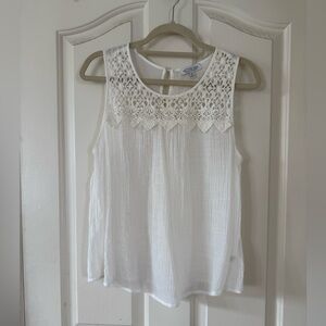 Off-White Sleeveless Top with Lace Trim